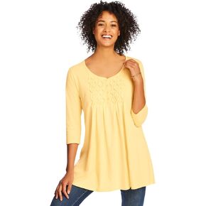 Woman Within Plus Size Smocked Henley Trapeze Tunic in Saudi Arabia