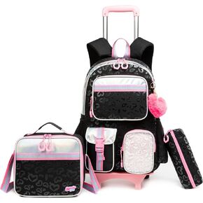Rolling Backpack for Girls with Wheels Backpack for School Kids Backpack for Girls Primary School Elementary Students with Lunch Bag Pencil Case in Kuwait