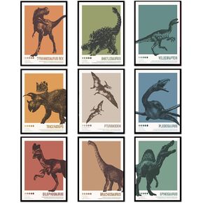 Dinosaur Poster T-Rex Print For Kids Decor Vintage Dinosaur Canvas Wall Art For Modern Family Decor (8×12 inch,Set of 9, Unframed) in Saudi Arabia