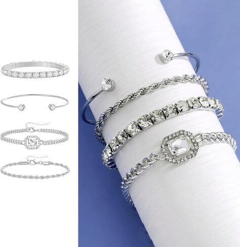 8pcs مجموعة مجوهرات الهيب هوب للنساء - قلادة السلسلة الكوبية ، وسوار راينستون وأقراط ، هدايا المجوهرات الماس الفضية الكاملة للنساء in Kuwait
