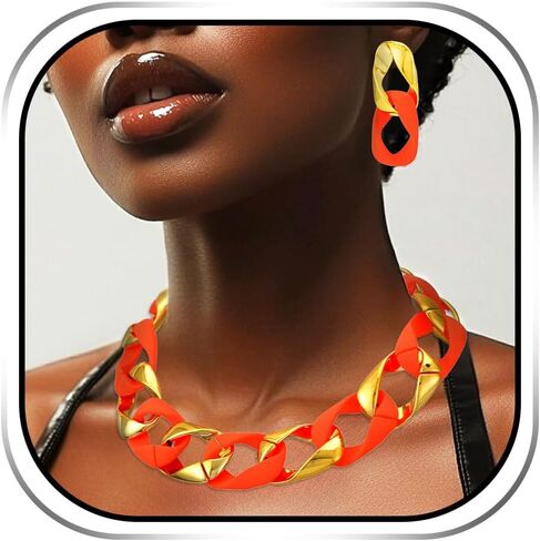 Colorful Choker Necklace Jewelry Set Chunky Statement Necklace Earring Sets Festival Necklaces Accessories for Women in Kuwait