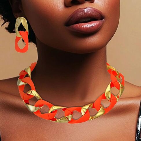 Colorful Choker Necklace Jewelry Set Chunky Statement Necklace Earring Sets Festival Necklaces Accessories for Women in Kuwait