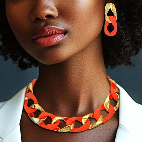 Colorful Choker Necklace Jewelry Set Chunky Statement Necklace Earring Sets Festival Necklaces Accessories for Women in Kuwait