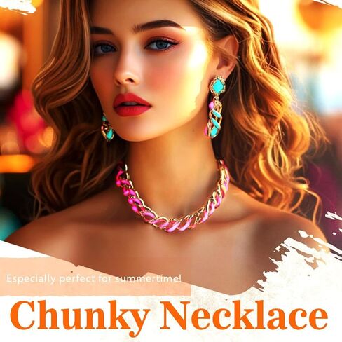 Colorful Choker Necklace Jewelry Set Chunky Statement Necklace Earring Sets Festival Necklaces Accessories for Women in Kuwait