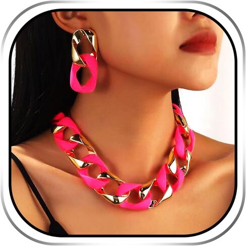 Colorful Choker Necklace Jewelry Set Chunky Statement Necklace Earring Sets Festival Necklaces Accessories for Women in Kuwait