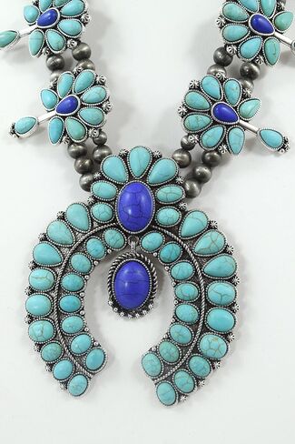 Southwestern Blue Navy howlite Squash Blossom Statement Necklace & Earrings Set in Saudi Arabia