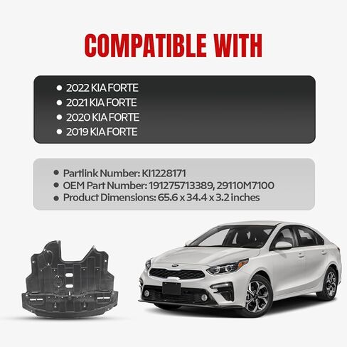 FITRITE AUTO Parts New Engine Splash Shield for 2019-2022 Kia Forte, Under Cover, Front, 1.6L Engine Models, Sedan KI1228171 29110M7100 in Saudi Arabia