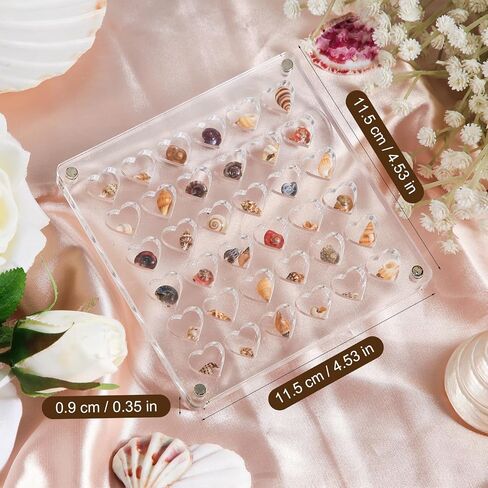 Acrylic Magnetic Seashell Display Box, Clear Small Craft Organizer Box Heart-Shaped Seashell Display Case Seashell Storage Box Container for Bead Nail Jewelry (36 Grids) in Saudi Arabia