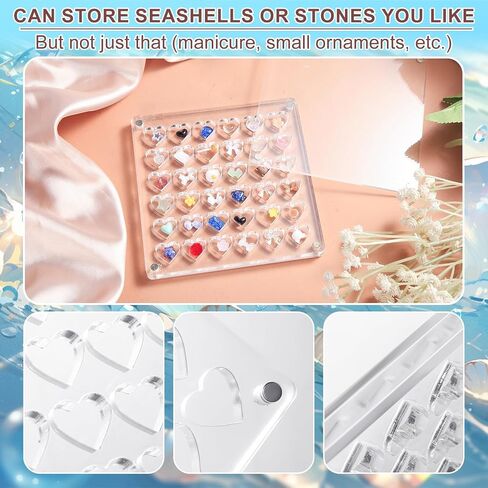 Acrylic Magnetic Seashell Display Box, Clear Small Craft Organizer Box Heart-Shaped Seashell Display Case Seashell Storage Box Container for Bead Nail Jewelry (36 Grids) in Saudi Arabia