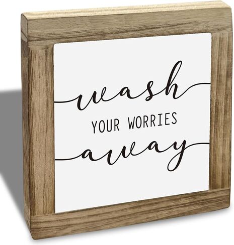 Farmhouse Bathroom Box Box Sign-Gash Works Hours بعيدًا ، ديكور مكتب غرفة الغسيل المضحكة ، ديكور الحمام الملهم ، ديكور غسل المرحاض الأخضر ، ديكورات الطاولة ، 5.9x5.9x0.7inches in Saudi Arabia