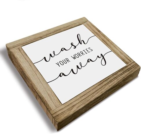 Farmhouse Bathroom Box Box Sign-Gash Works Hours بعيدًا ، ديكور مكتب غرفة الغسيل المضحكة ، ديكور الحمام الملهم ، ديكور غسل المرحاض الأخضر ، ديكورات الطاولة ، 5.9x5.9x0.7inches in Saudi Arabia