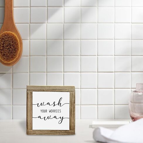 Farmhouse Bathroom Box Box Sign-Gash Works Hours بعيدًا ، ديكور مكتب غرفة الغسيل المضحكة ، ديكور الحمام الملهم ، ديكور غسل المرحاض الأخضر ، ديكورات الطاولة ، 5.9x5.9x0.7inches in Saudi Arabia