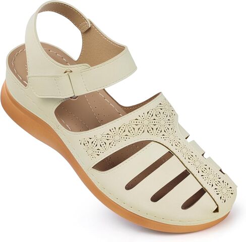SHIBEVER Closed Toe Sandals Women: Summer Dressy Wedge Sandal - Fisherman Comfortable Hollow Out Sandals in Kuwait