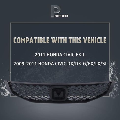 Perfit Liner New Front Black Grille Grill Compatible With 2009 2010 2011 HONDA Civic Coupe Fits HO1200199 71121SVAA50 in Saudi Arabia