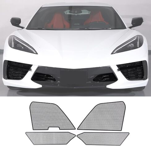 Front Intake Grill Guards Mesh Fit for Chevrolet Corvette C8 2020-2024, Stainless Steel Front Radiator Guards Grille Grille Vents Insert Mesh Accessories, 4PCS(Style B) in Saudi Arabia