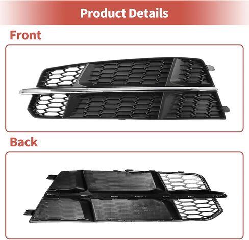 ACROPIX Fog Light Grill Front Lower Bumper Fog Light Cover Inserts for Audi A6 C7 S-Line 2015-2018 No.4G0807681AN Durable Front Left Black Silver Tone in Saudi Arabia