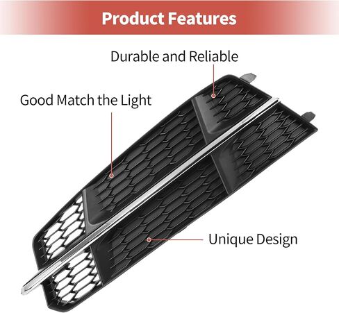 ACROPIX Fog Light Grill Front Lower Bumper Fog Light Cover Inserts for Audi A6 C7 S-Line 2015-2018 No.4G0807681AN Durable Front Left Black Silver Tone in Saudi Arabia