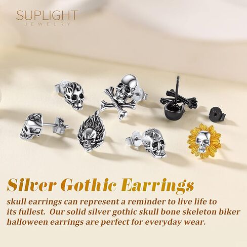Suplight skull earrings for men, Sterling Silver Earrings Cool Earing Stud Halloween Collection in Kuwait