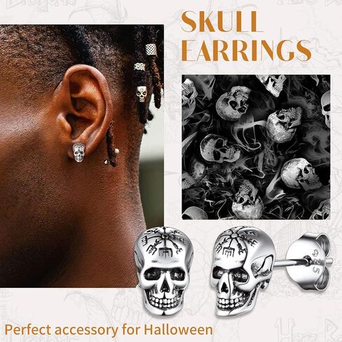 Suplight skull earrings for men, Sterling Silver Earrings Cool Earing Stud Halloween Collection in Kuwait