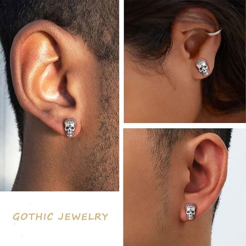 Suplight skull earrings for men, Sterling Silver Earrings Cool Earing Stud Halloween Collection in Kuwait