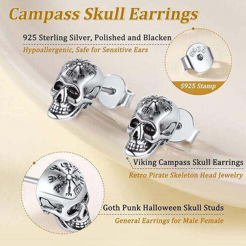 Suplight skull earrings for men, Sterling Silver Earrings Cool Earing Stud Halloween Collection in Kuwait
