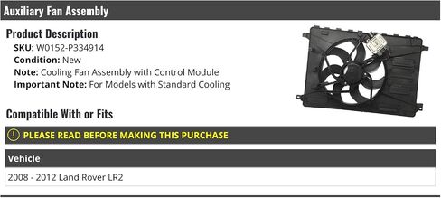 Auxiliary Cooling Fan Assembly with Control Module - Compatible with 2008-2012 Land Rover LR2 (for Models with Standard Cooling) in Saudi Arabia