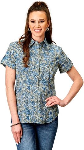 ROPER Western Shirt Womens S/S Snap Paisley Blue 03-051-0225-2025 BU in Saudi Arabia