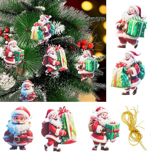 Claus الحلي 2025 زخرفة الزخرفة الزخرفة ، Santa Claus Acrylic Holding Ornament Tree ، Hanging Ornaments Christmas Decord Holding Party Gifts (Santa Claus E) in Kuwait
