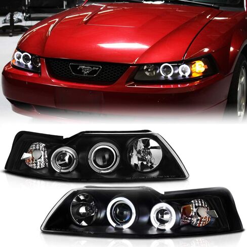 Acanii - للفترة 1999-2004 Ford Mustang LED Halo Ring Black Housing Projector المصابيح الأمامية in Saudi Arabia