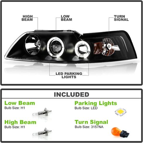 Acanii - للفترة 1999-2004 Ford Mustang LED Halo Ring Black Housing Projector المصابيح الأمامية in Saudi Arabia