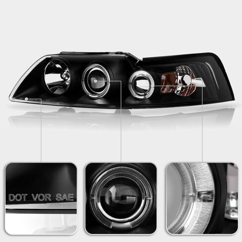 Acanii - للفترة 1999-2004 Ford Mustang LED Halo Ring Black Housing Projector المصابيح الأمامية in Saudi Arabia