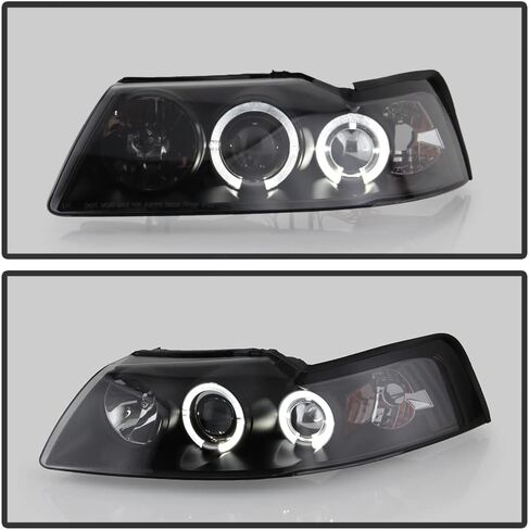 Acanii - للفترة 1999-2004 Ford Mustang LED Halo Ring Black Housing Projector المصابيح الأمامية in Saudi Arabia