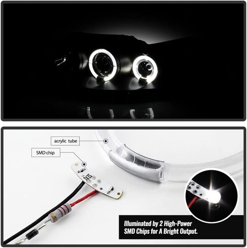 Acanii - للفترة 1999-2004 Ford Mustang LED Halo Ring Black Housing Projector المصابيح الأمامية in Saudi Arabia