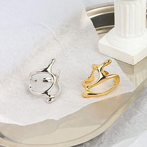 Chunky Openwork Rings Geometric Stacking Irregular Metal Gold Silver Opening Adjustable Ring Minimalist Trend Fashion Style in Saudi Arabia