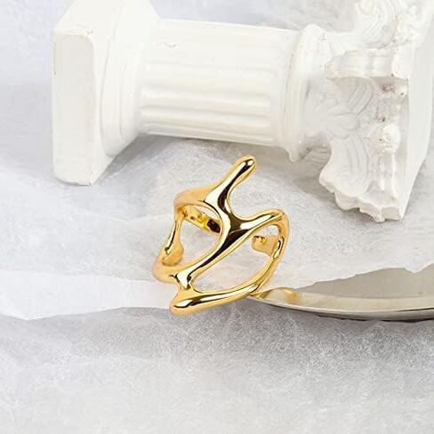 Chunky Openwork Rings Geometric Stacking Irregular Metal Gold Silver Opening Adjustable Ring Minimalist Trend Fashion Style in Saudi Arabia