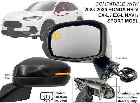استبدال APA لقوة مرآة الرؤية الخلفية الخارجي تسخين مع BSD واتجاه ضوء الإشارة 2023-2025 HR-V EX-L/EX-L NAVI/Sport Model Side 762583W0A43 HO1320359 in Saudi Arabia