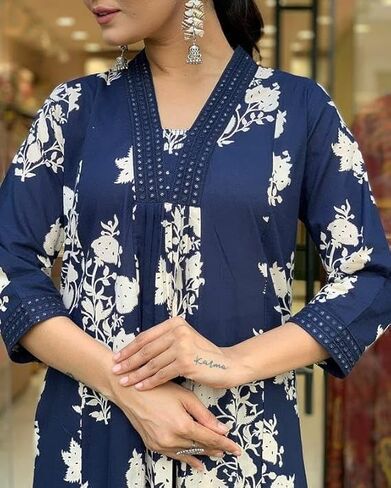 Blue Color Women's Rayon Blend anarkali print kurta with palazzo & dupatta in Saudi Arabia