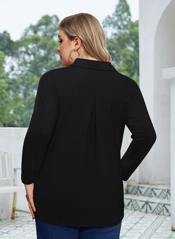 Siddhe Plus Size Tops for Women Collared V Neck Fall Shirts 3/4 Sleeve Blouses T Shirt Dressy Casual Pleated Tunic Tops 1X-5X in Kuwait