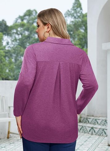 Siddhe Plus Size Tops for Women Collared V Neck Fall Shirts 3/4 Sleeve Blouses T Shirt Dressy Casual Pleated Tunic Tops 1X-5X in Kuwait