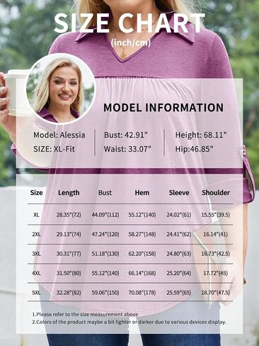 Siddhe Plus Size Tops for Women Collared V Neck Fall Shirts 3/4 Sleeve Blouses T Shirt Dressy Casual Pleated Tunic Tops 1X-5X in Kuwait