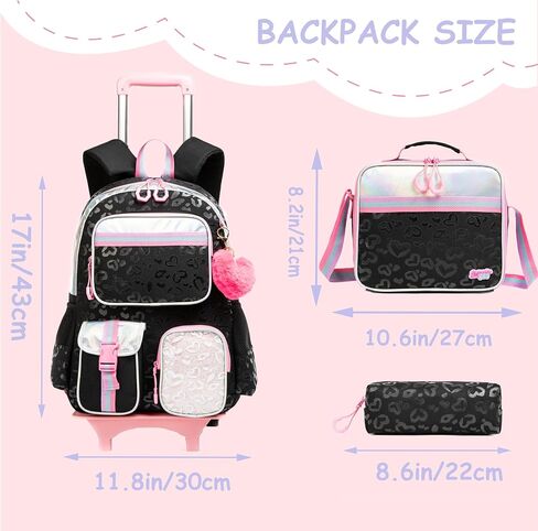 Rolling Backpack for Girls with Wheels Backpack for School Kids Backpack for Girls Primary School Elementary Students with Lunch Bag Pencil Case in Kuwait