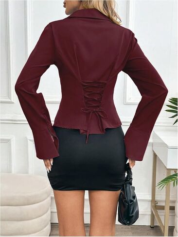 Gorglitter Women's Bell Sleeve Button Up Stirt Lace Up Tie Back Work Office Offices Business Corporate Outfits 2025 in Saudi Arabia