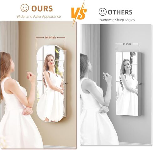 Lvifur LED Mirror Jewelry Cabinet - with RGB lights,Lockable Wall/Door Mounted Full Length Mirror with Storage,Hanging Jewelry Organizer-2 Drawers,Foldable Shelf,Built-in Lighted Mirror(White) in Kuwait