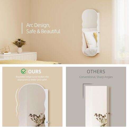 Lvifur LED Mirror Jewelry Cabinet - with RGB lights,Lockable Wall/Door Mounted Full Length Mirror with Storage,Hanging Jewelry Organizer-2 Drawers,Foldable Shelf,Built-in Lighted Mirror(White) in Kuwait