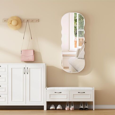 Lvifur LED Mirror Jewelry Cabinet - with RGB lights,Lockable Wall/Door Mounted Full Length Mirror with Storage,Hanging Jewelry Organizer-2 Drawers,Foldable Shelf,Built-in Lighted Mirror(White) in Kuwait