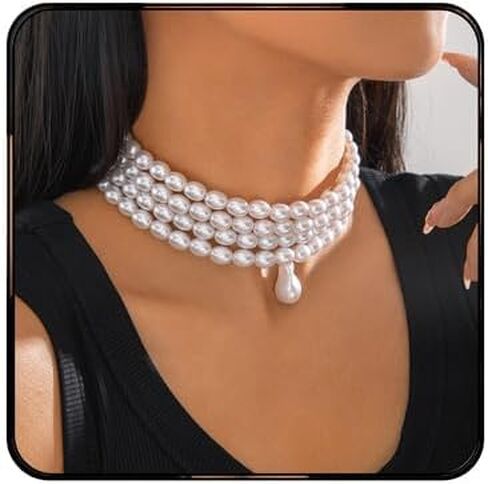 Vintage Pearl Choker Necklace for Women Elegant Multi-layered Pearl Pendant Necklace Irregular Wedding Bridal Necklace Retro Wedding Party Ball Costume Jewelry in Saudi Arabia