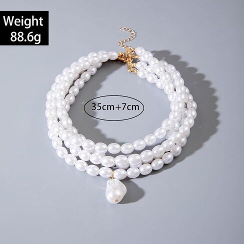 Vintage Pearl Choker Necklace for Women Elegant Multi-layered Pearl Pendant Necklace Irregular Wedding Bridal Necklace Retro Wedding Party Ball Costume Jewelry in Saudi Arabia