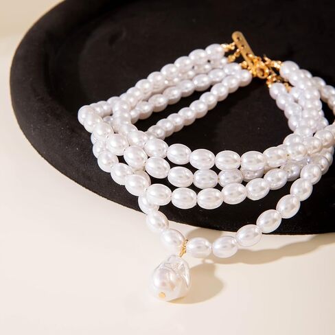 Vintage Pearl Choker Necklace for Women Elegant Multi-layered Pearl Pendant Necklace Irregular Wedding Bridal Necklace Retro Wedding Party Ball Costume Jewelry in Saudi Arabia