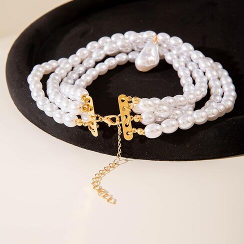 Vintage Pearl Choker Necklace for Women Elegant Multi-layered Pearl Pendant Necklace Irregular Wedding Bridal Necklace Retro Wedding Party Ball Costume Jewelry in Saudi Arabia