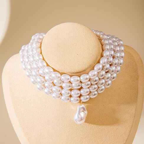 Vintage Pearl Choker Necklace for Women Elegant Multi-layered Pearl Pendant Necklace Irregular Wedding Bridal Necklace Retro Wedding Party Ball Costume Jewelry in Saudi Arabia